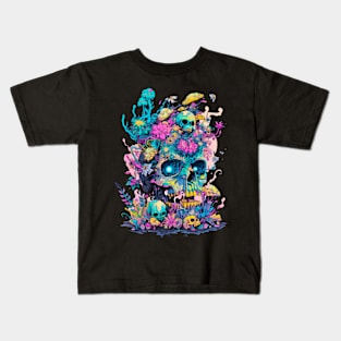 Neon occult Halloween, day of the dead, skull design. Kids T-Shirt